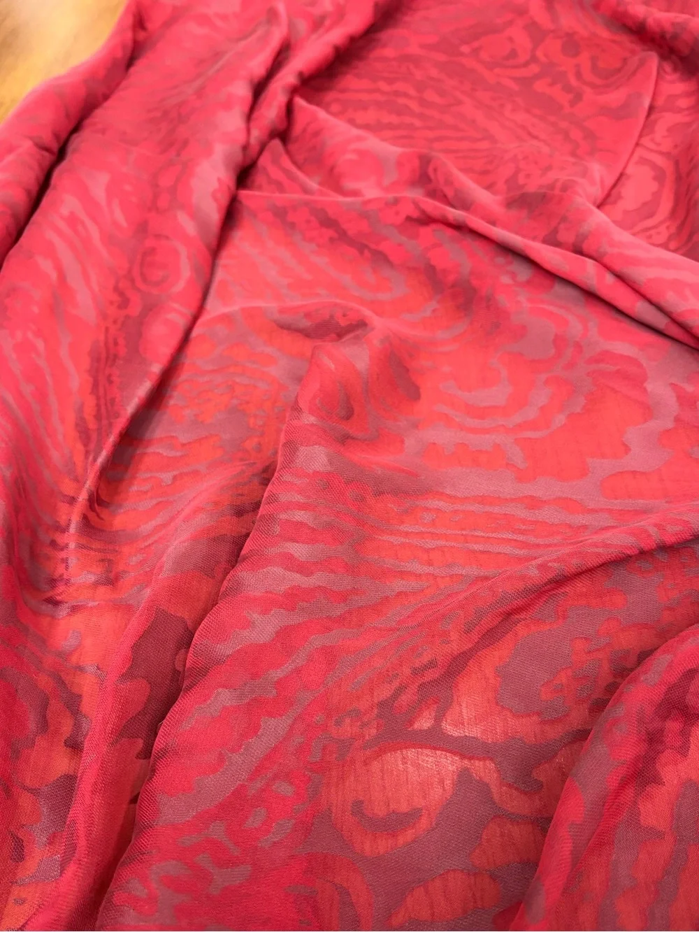 Cynthia Rowley Silk Rayon Burnout Velvet Scarf Red Black Paisley Goth Witchy